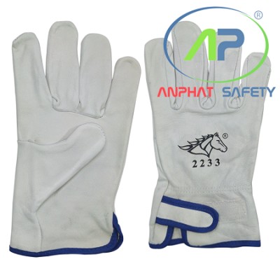 Găng tay da hàn 2233  Tig, mig (25cm) (Viền xanh Dày xé)